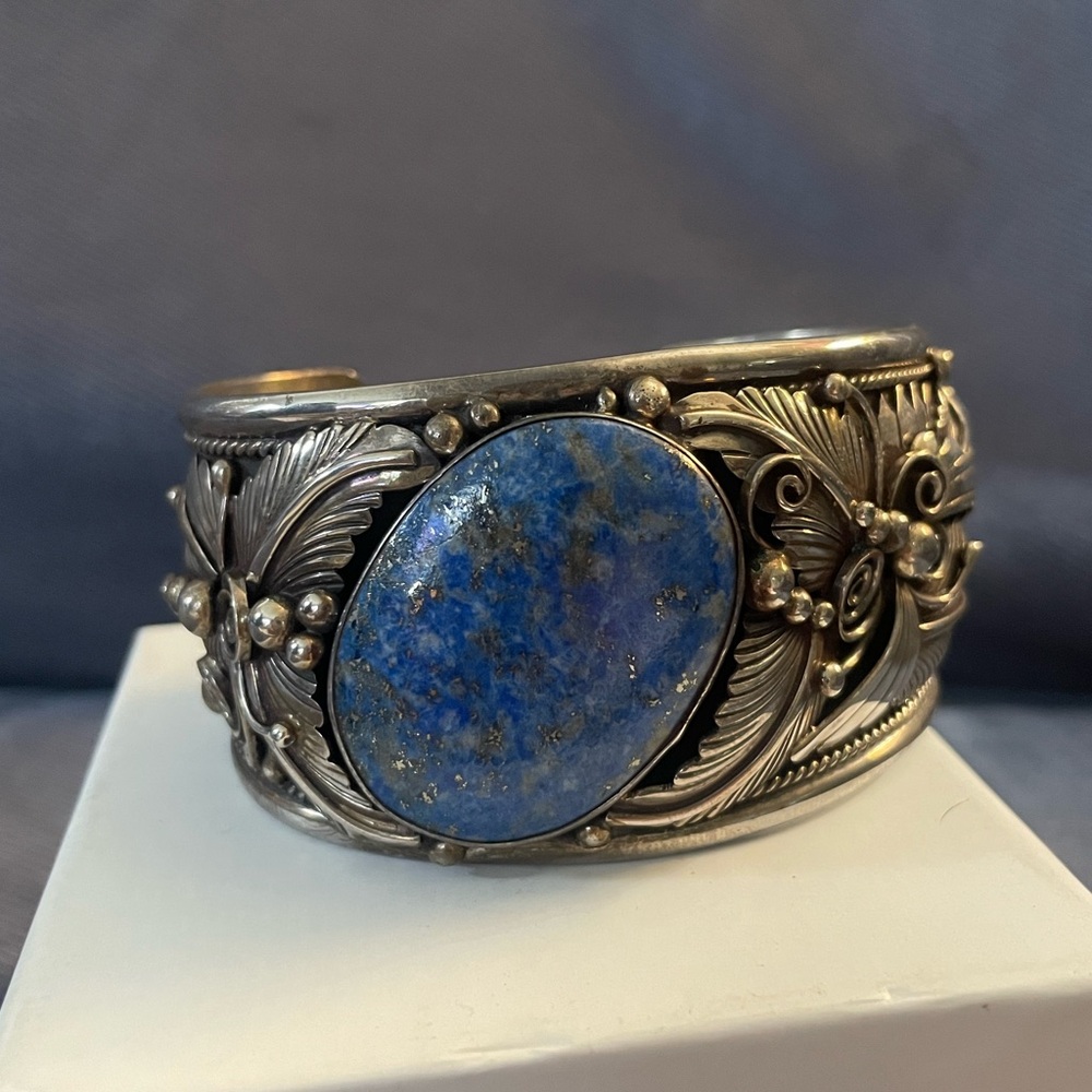 Big boy sterling silver denim lapis cuff bracelet